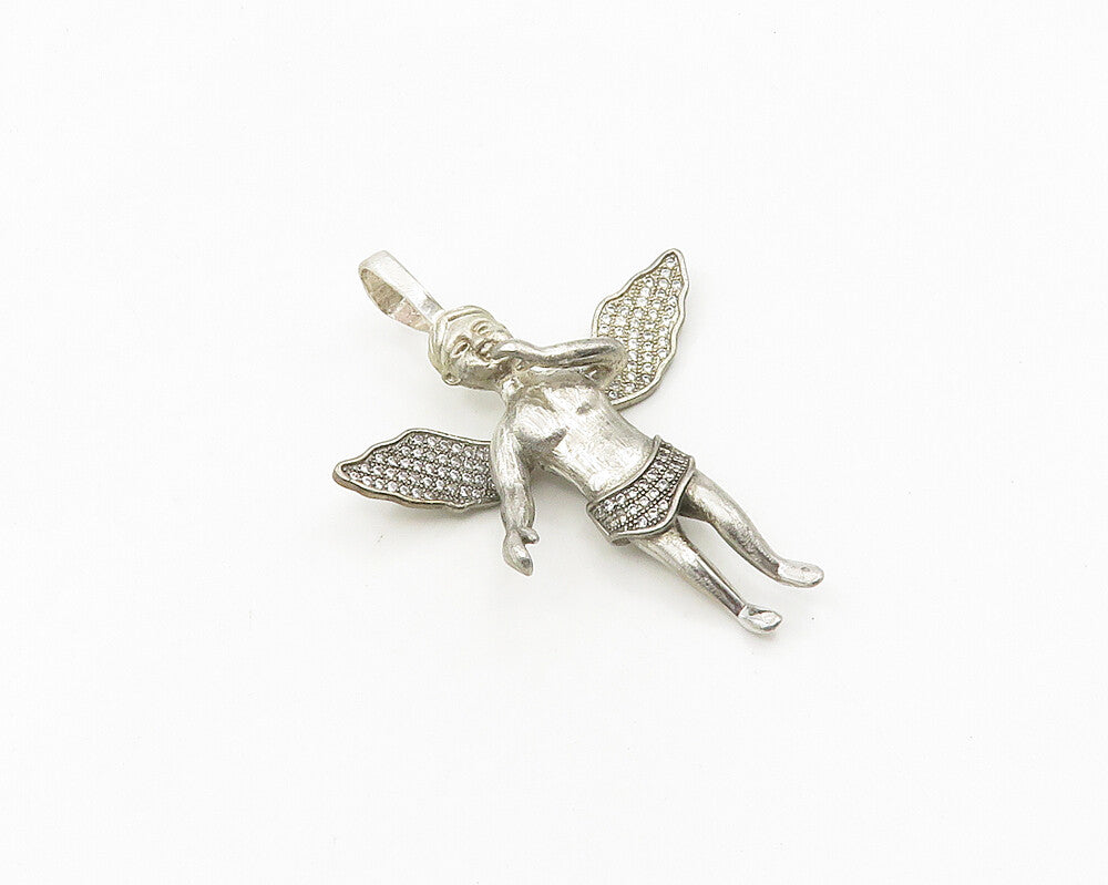 925 Sterling Silver  Vintage Cubic Zirconia Angel Motif Pendant  PT14880