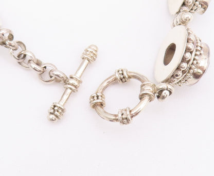 925 Sterling Silver Vintage Bracelet BALI Carved Beaded Two Tone Topaz  BT10397