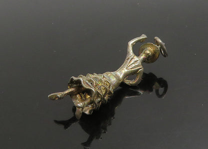 925 Sterling Silver  Vintage Dark Tone Dancing Woman In Dress Pendant  PT19090