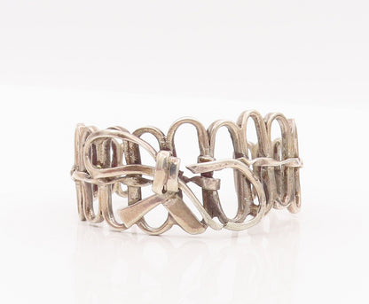925 Sterling Silver Vintage Bracelet Solid Cutout Oval Ribboned Fence  BT10448