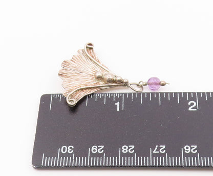 925 Silver  Vintage Linear Textured Shell & Chalcedony Bead Pendant  PT21245