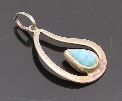 925 Sterling Silver Vintage Pendant Water Drop Shape Cutout Larimar PT22615