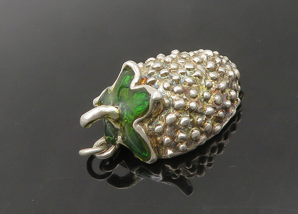 925 Sterling Silver  Vintage Enamel Strawberry Fruit Motif Pendant  PT17530