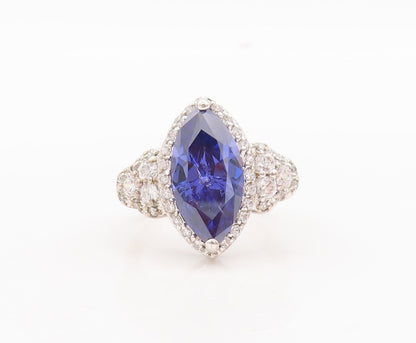 925 Sterling Silver Vintage Ring Marquise Cut Sapphire CZ Inlay  Sz 7.5  RG29750