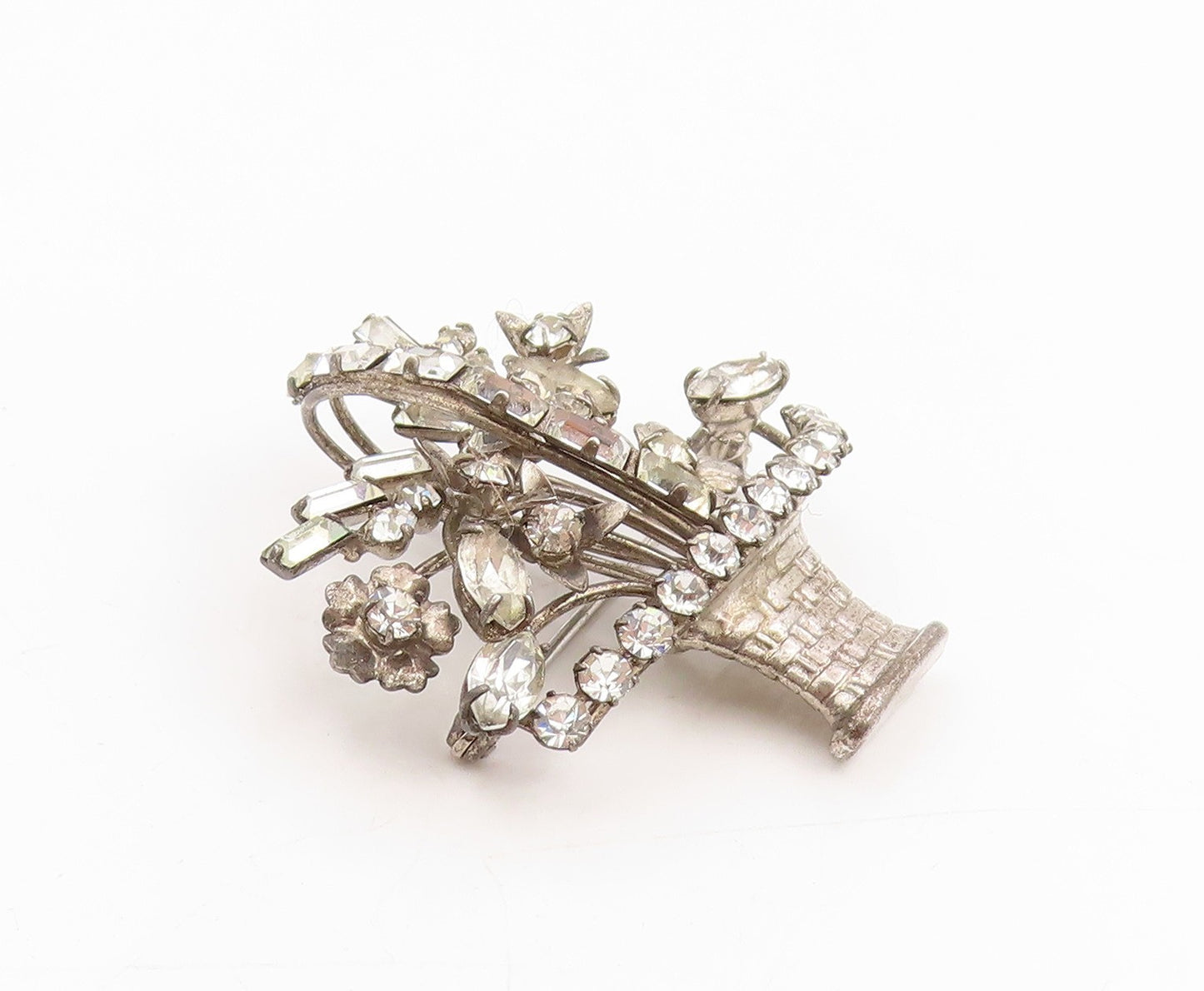 925 Sterling Silver Vintage Brooch CARL ART Topaz Etched Floral Basket  BP12002