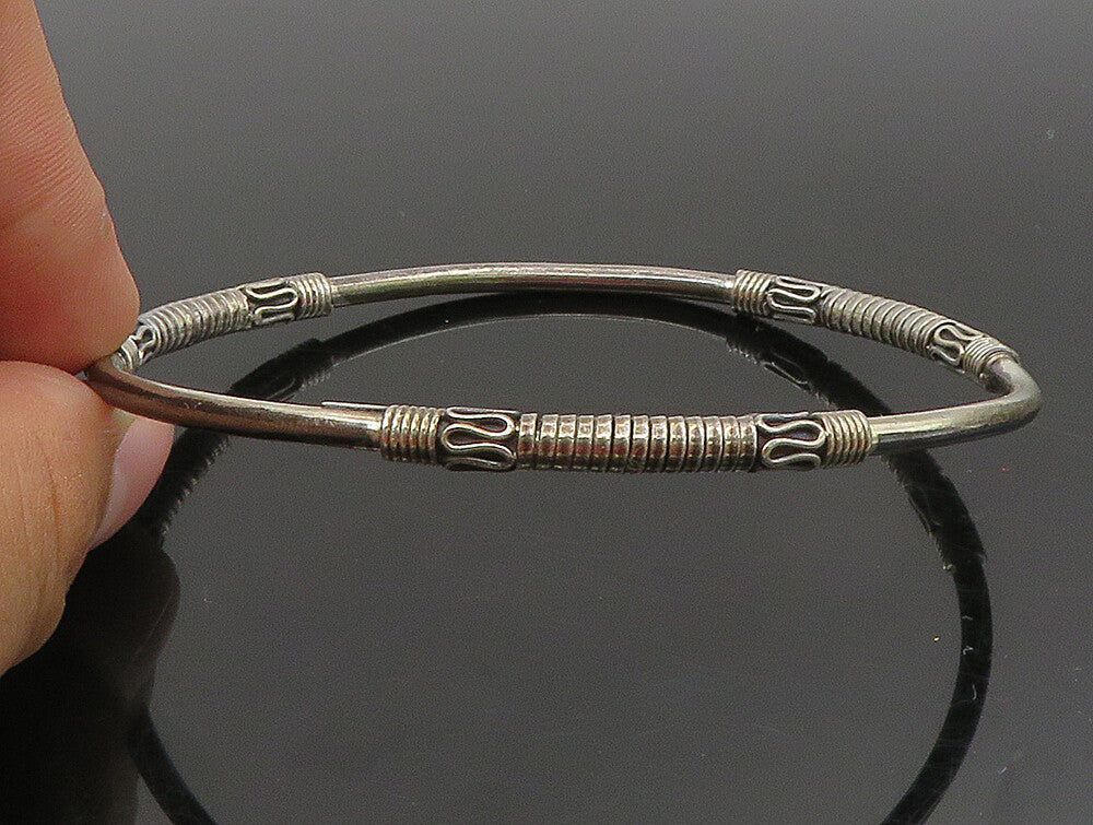 BALI 925 Sterling Silver Vintage Swirl Wire Wrapped Bangle Bracelet BT1196