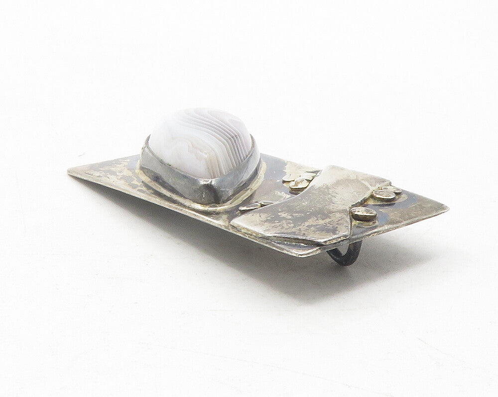 925 Sterling Silver  Vintage Tear Drop Agate Dark Tone Square Pendant  PT9478