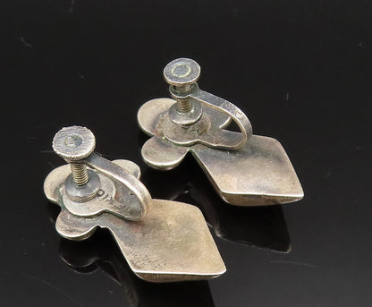MEXICO 925 Silver  Vintage Beaded Diamond Shape Screw Back Earrings  EG11902