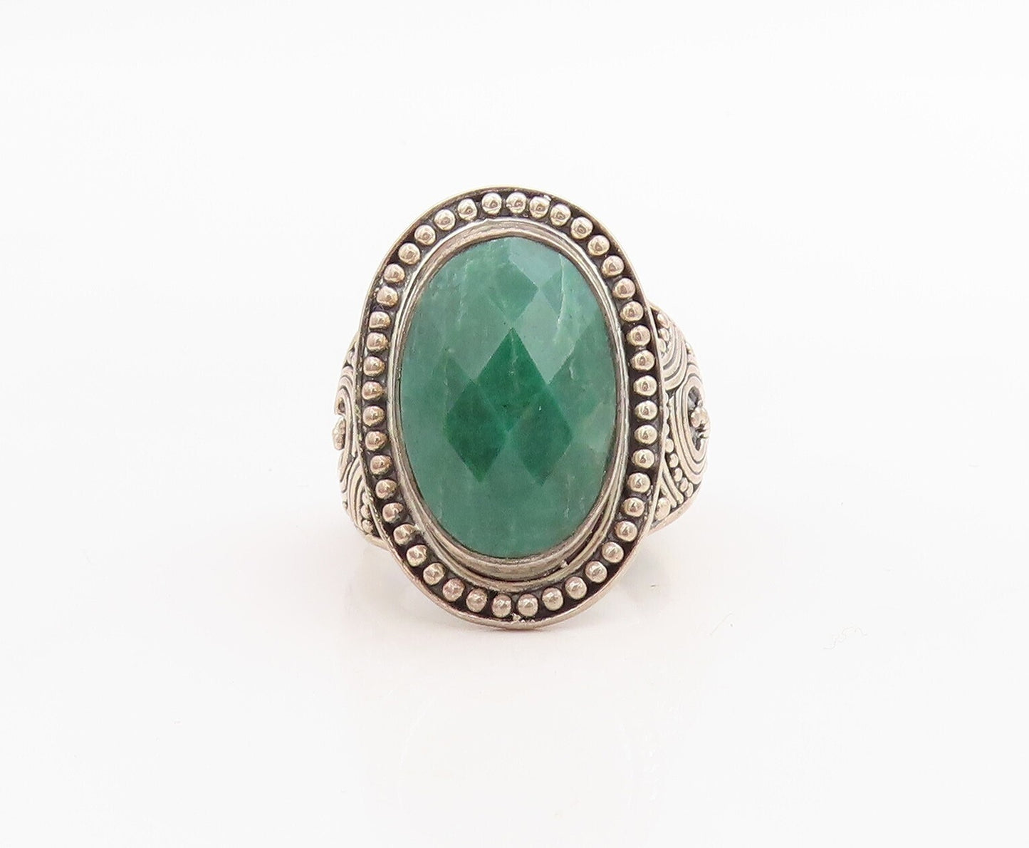 925 Sterling Silver Vintage Ring Swirly Carved Oval Gemstone  Sz 7.5  RG30611