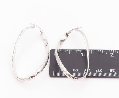 925 Sterling Silver Vintage Earrings Modernist Ribbon Twist Oval Hoops  EG14259