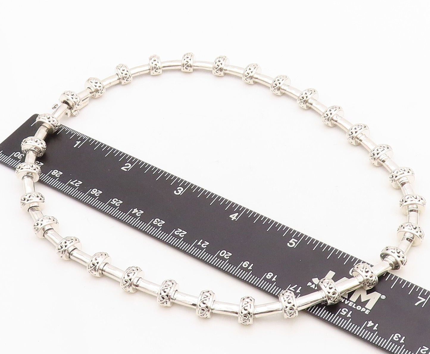 14k Gold 925 Sterling Silver Vintage Necklace KRYPELL Swirly Carved Bead  NE4352