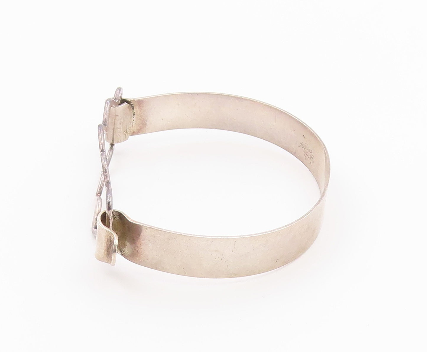 925 Sterling Silver  Vintage Shiny Smooth Wavy Hook Bangle Bracelet  BT8765