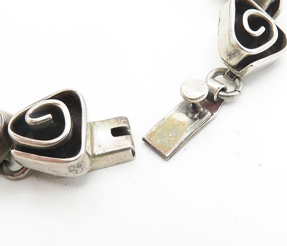 MEXICO 925 Sterling Silver  Vintage Triangle Spiral Link Chain Necklace NE1594