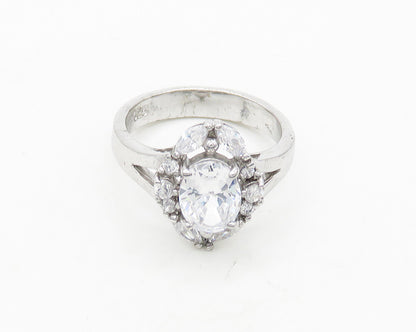 925 Sterling Silver  Vintage Sparkling Cubic Zirconia Band Ring Sz 8.5 RG19880
