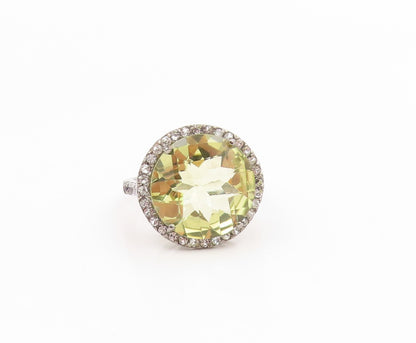 925 Sterling Silver Vintage Ring Faceted Quartz Halo CZ Band  Sz 7.5  RG35738