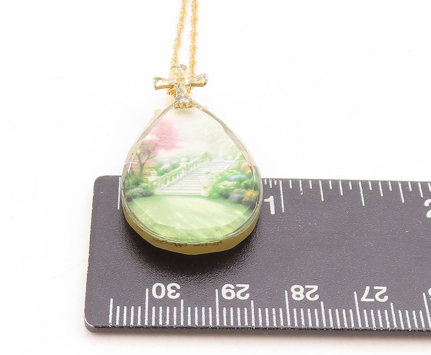 925 Sterling Silver  Vintage Garden Scene Heaven Quote Chain Necklace  NE1999