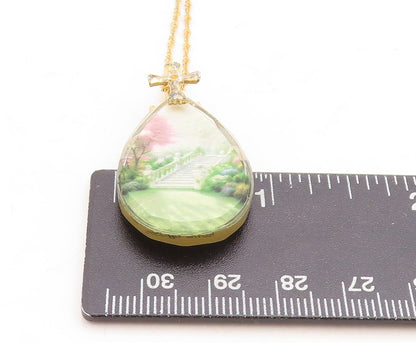 925 Sterling Silver  Vintage Garden Scene Heaven Quote Chain Necklace  NE1999