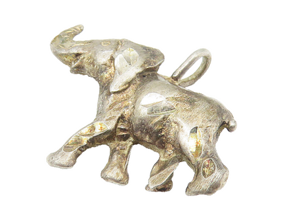 925 Sterling Silver  Vintage Dark Tone Diamond Cut Elephant Pendant  PT8802
