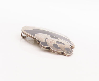 925 Sterling Silver Vintage Brooch Pin MEXICO Black Enameled Panda  BP11060