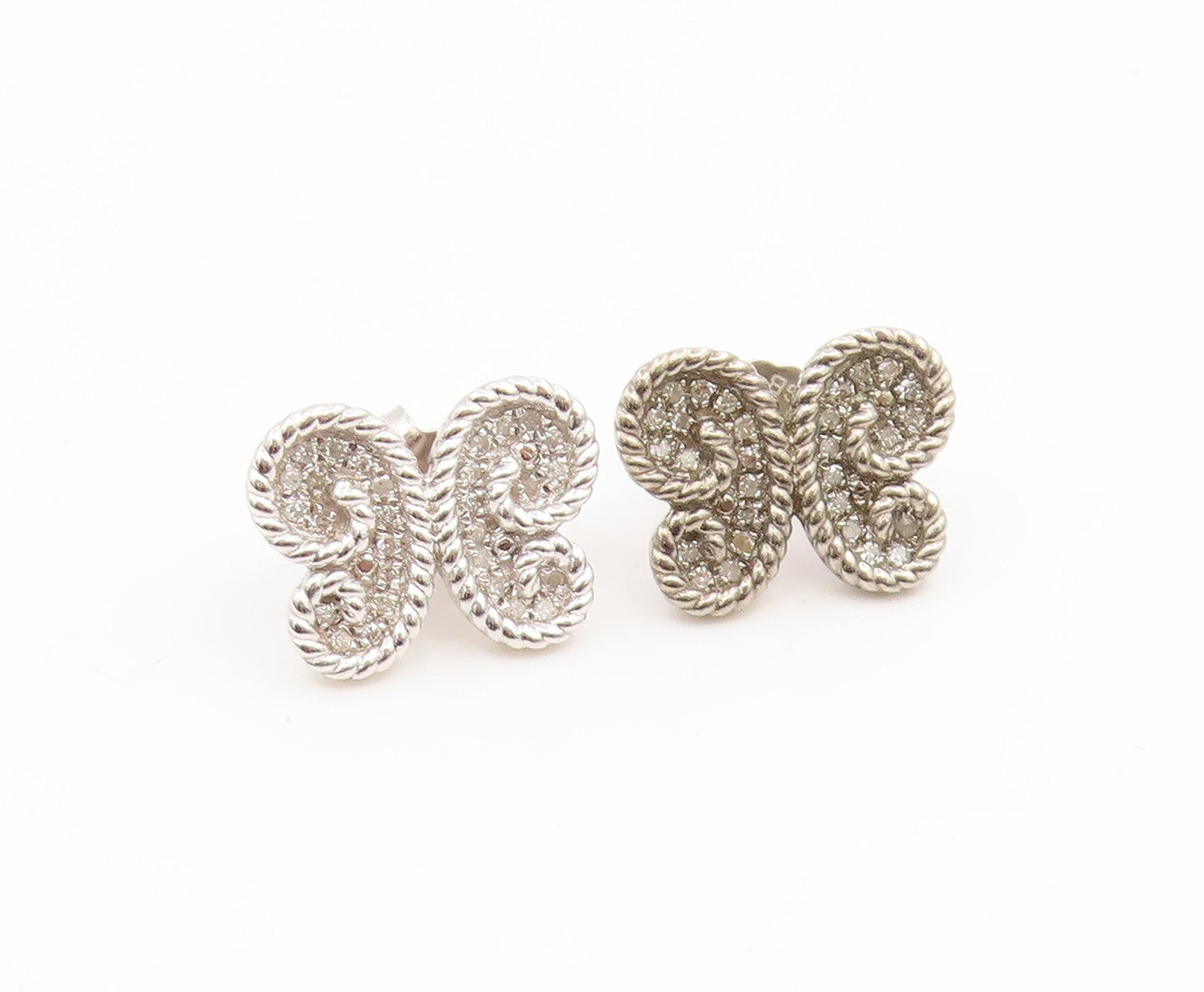925 Sterling Silver Vintage Earrings OLIVIA Real Diamond Butterfly Stud  EG14150