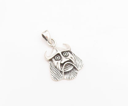 925 Sterling Silver Vintage Pendant Dark Tone Carved Viking Head Charm  PT24431