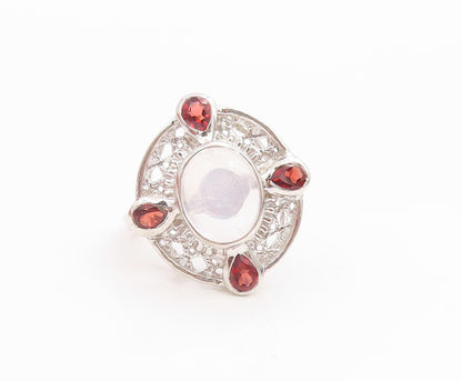 925 Sterling Silver Vintage Ring Cabochon Moonstone & Garnet Band  Sz 7  RG36141