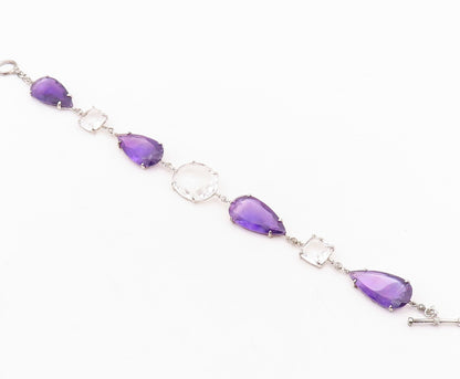 925 Sterling Silver Vintage Bracelet Drop Cut Amethyst Oval Topaz  BT10877