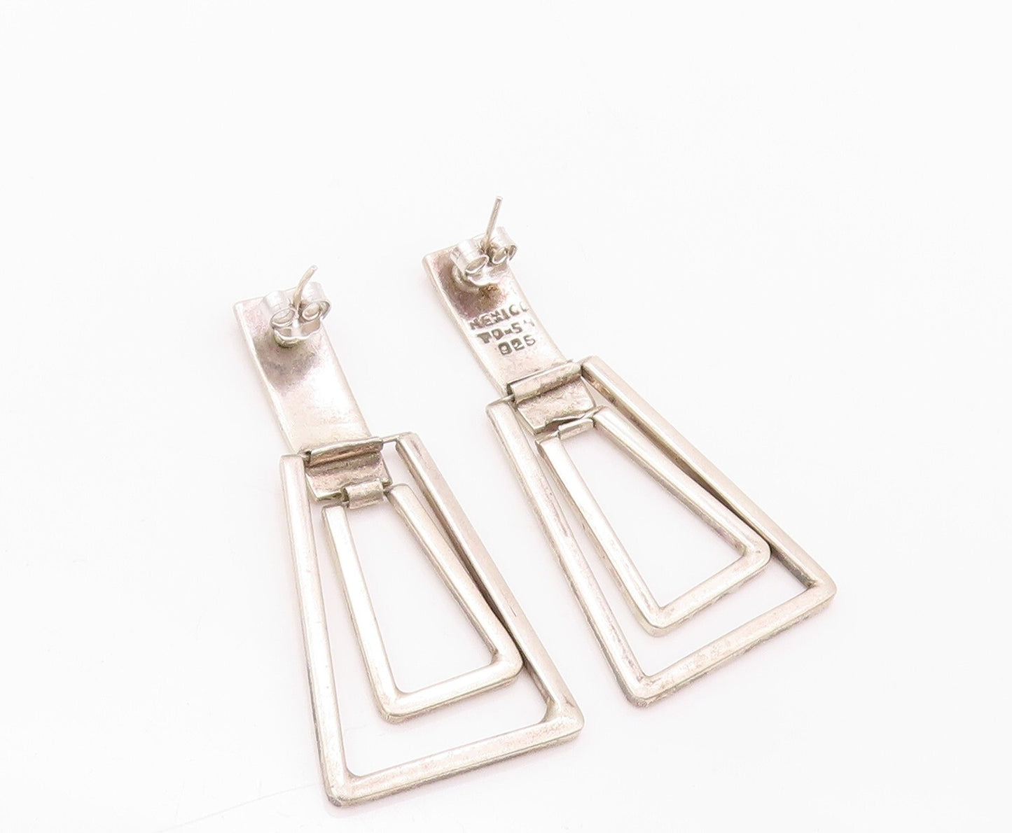 925 Sterling Silver Vintage Earrings MEXICO Trapezoid Rectangle Cut Top  EG13431