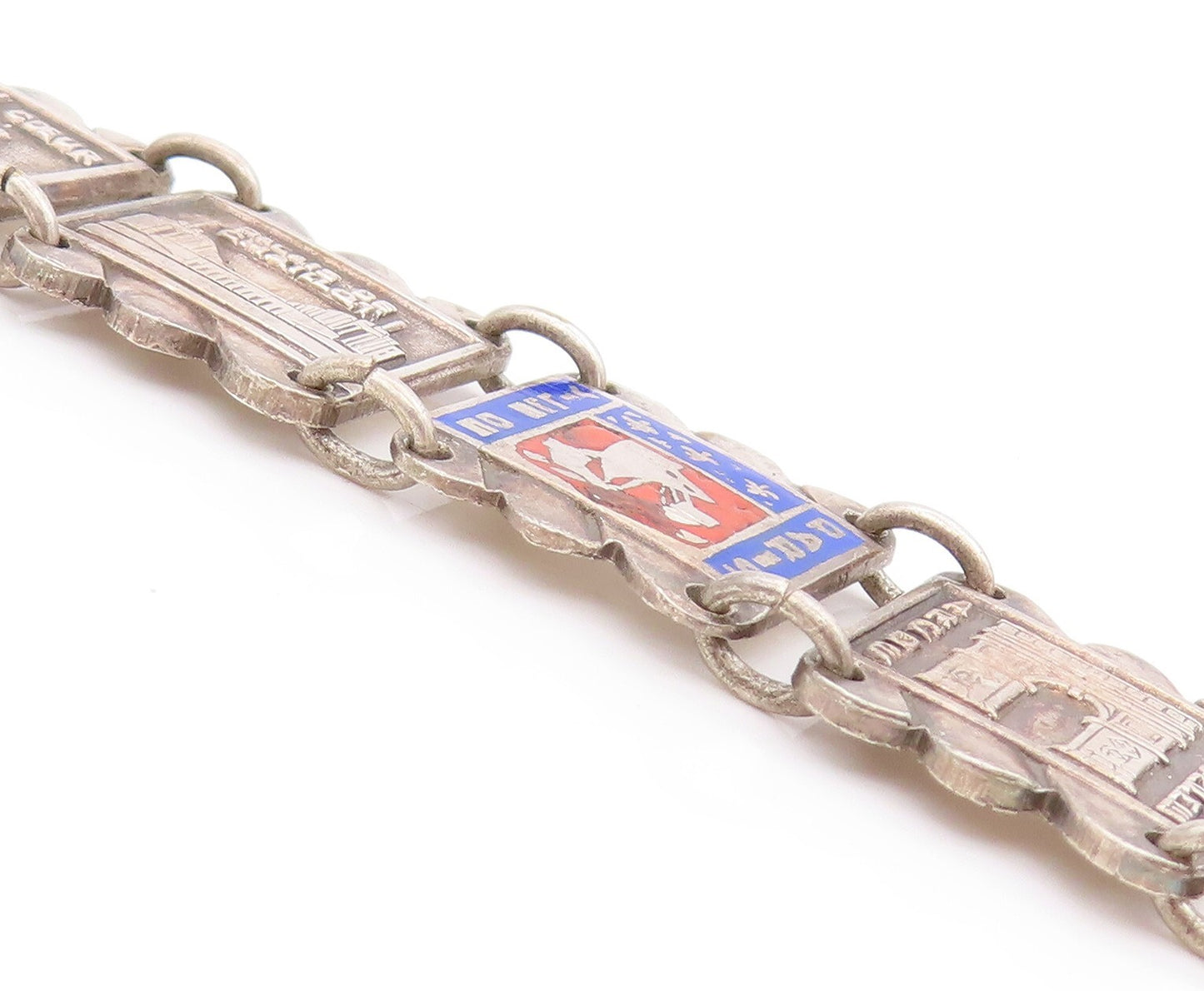 925 Sterling Silver Vintage Bracelet Dark Tone Carved France Monuments  BT11026