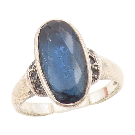925 Sterling Silver Vintage Ring Oval Cut Sapphire Statement Band Sz 6.5 RG34421