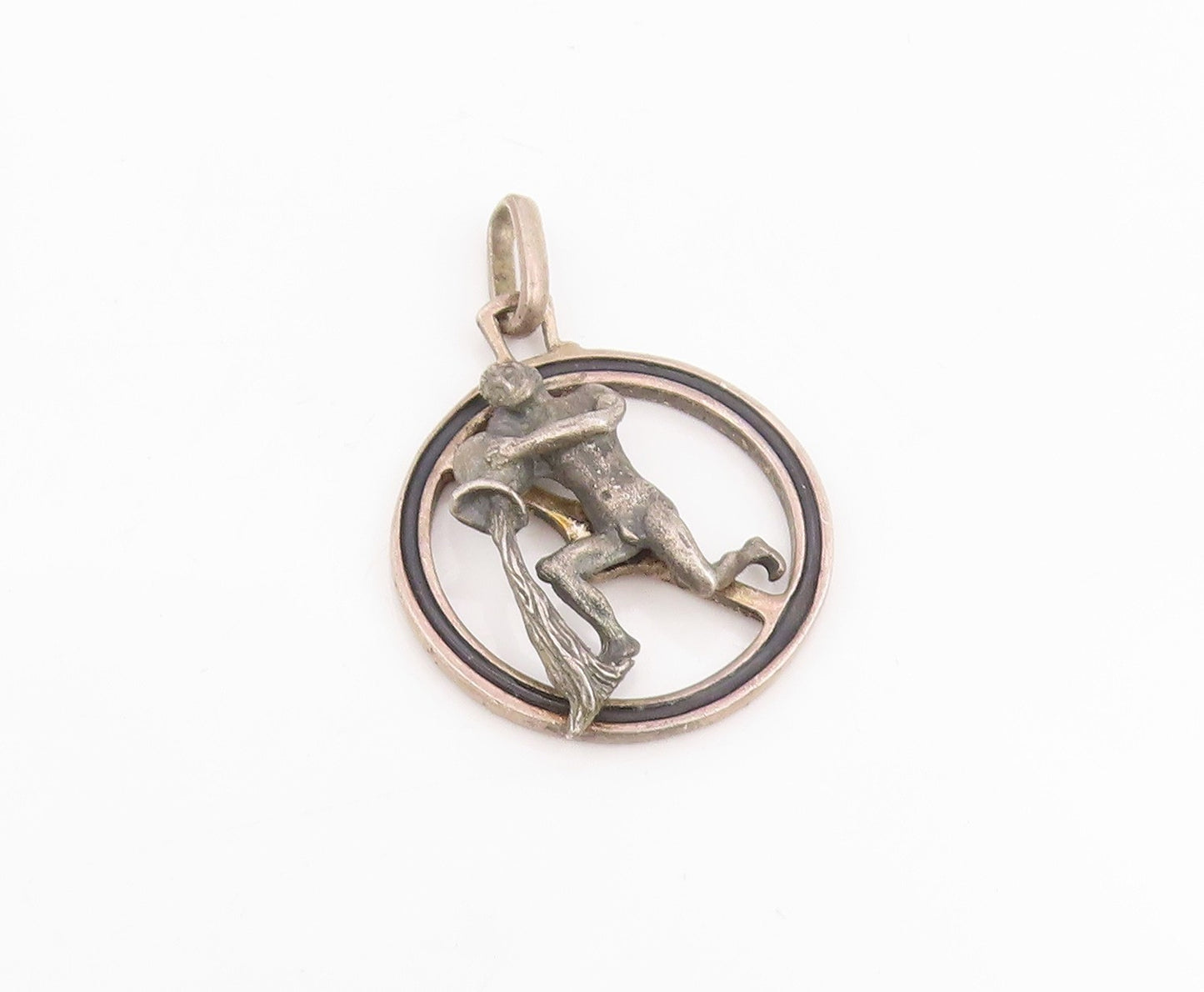 925 Sterling Silver Vintage Pendant Aquarius Celestial Zodiac Medallion  PT25610