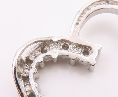 925 Sterling Silver  Shiny Genuine Diamonds Open Love Heart Pendant  PT10967