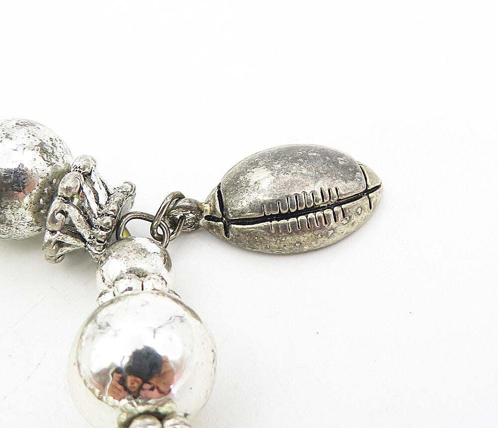 925 Sterling Silver  Vintage Virginia Tech Hokies Charm Chain Bracelet  BT3891