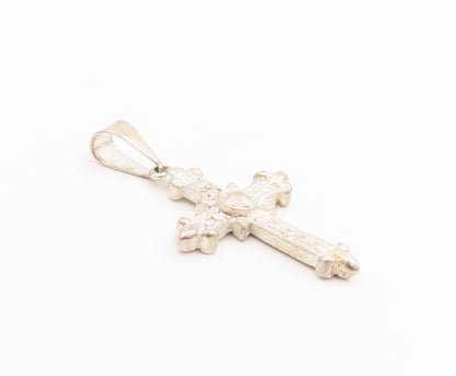 925 Sterling Silver Vintage Pendant Timeless Faith Religious Cross Charm PT24892