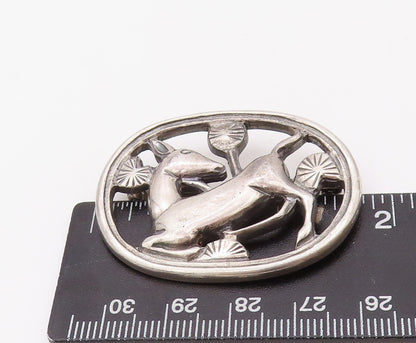 925 Sterling Silver Vintage Brooch Pin Deer Running In Forest  BP11179