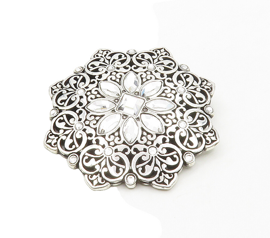 925 Sterling Silver  Sparkling Cubic Zirconia Ornate Flower Pendant  PT12317