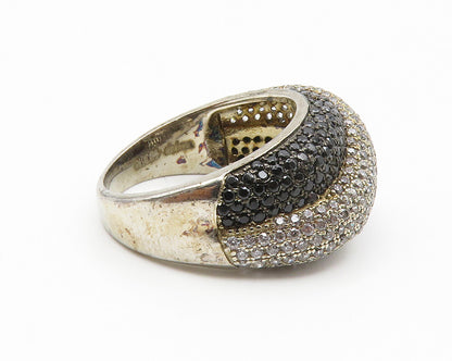 925 Sterling Silver  Vintage Hematite & Topaz Dome Band Ring Sz 6  RG14172