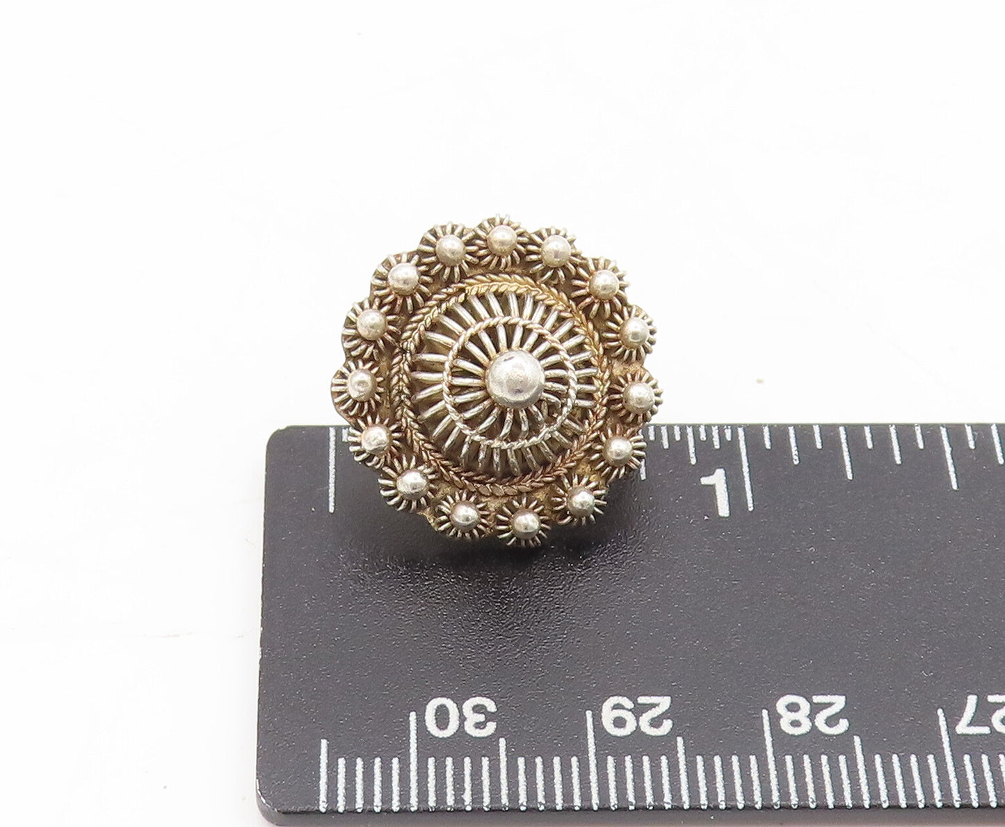 925 Sterling Silver  Vintage Beaded Roped Flower Screw Back Earrings  EG12687