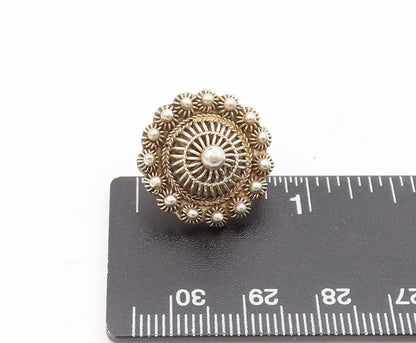 925 Sterling Silver  Vintage Beaded Roped Flower Screw Back Earrings  EG12687