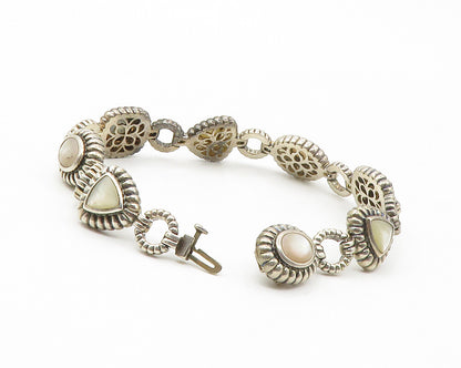 925 Sterling Silver  Vintage Mother Of Pearl Fluted Chain Bracelet  BT5380