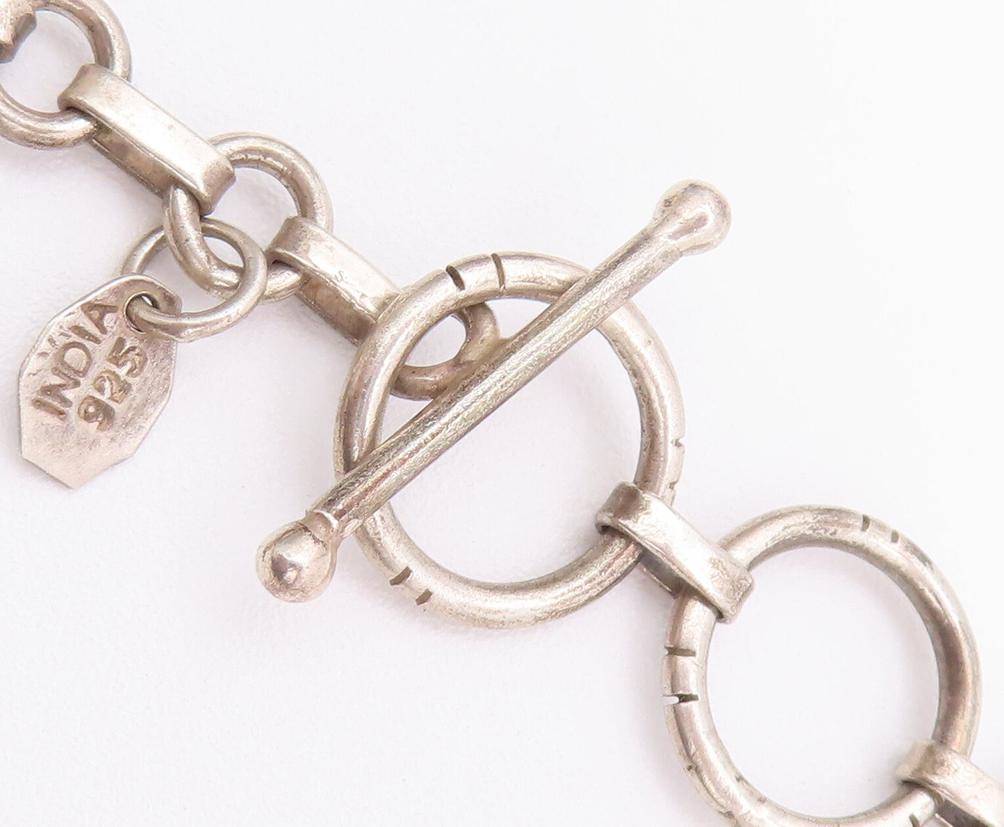 925 Sterling Silver Vintage Necklace Minimalist Circular Dented Chained   NE4250