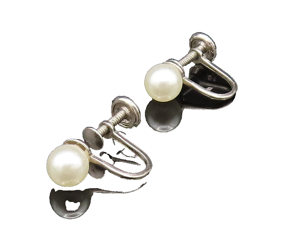 925 Sterling Silver  Vintage Fresh Water Pearls Screw Back Earrings  EG11995