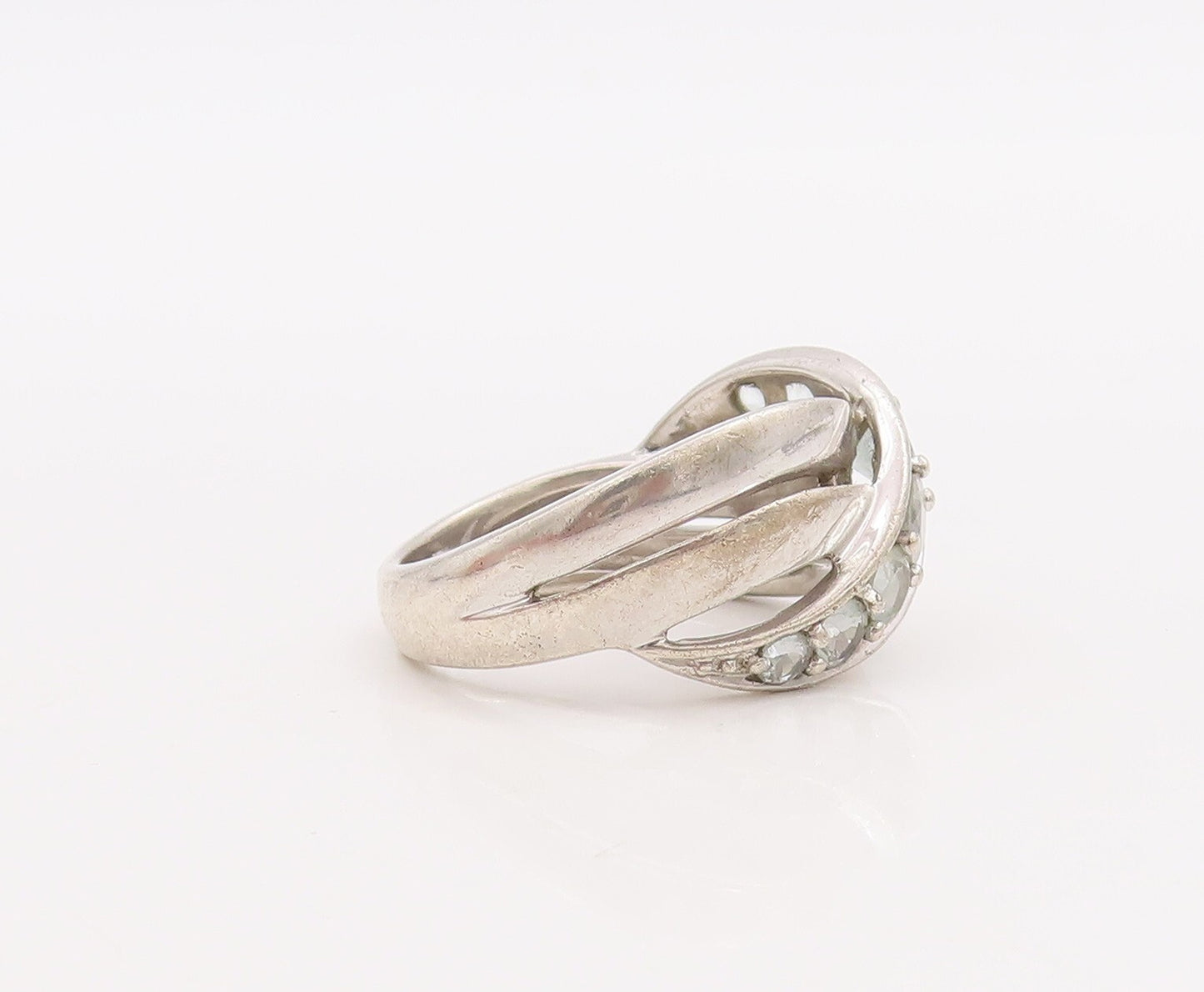 925 Sterling Silver Vintage Ring Designer Cross Topaz Inlay Wave  Sz 7  RG28916