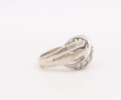 925 Sterling Silver Vintage Ring Designer Cross Topaz Inlay Wave  Sz 7  RG28916