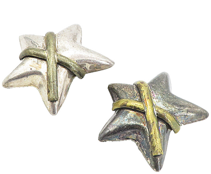 925 Sterling Silver  Vintage Two Tone Wrapped Star Non Pierce Earrings  EG4199