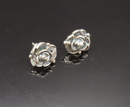 ISRAEL 925 Sterling Silver  Vintage Carved Rose Flower Stud Earrings  EG11759