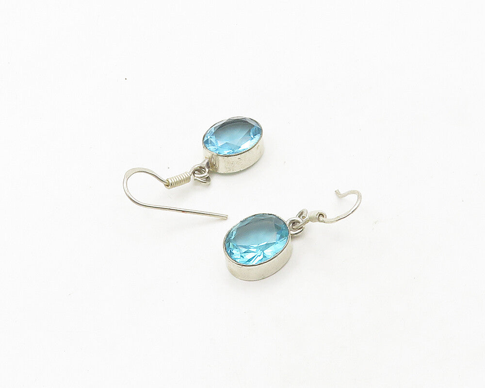 925 Sterling Silver  Vintage Faceted Blue Topaz Oval Drop Earrings  EG9503
