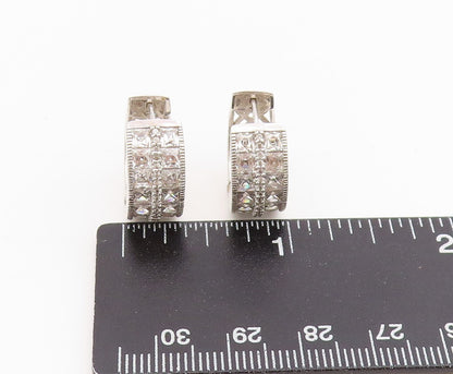 925 Sterling Silver Vintage Earrings TYCOON Sparkling CZ Huggie Hoops  EG13949