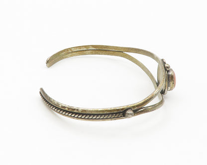 NAVAJO 925 Silver  Vintage Mother Of Pearl Floral Leaf Cuff Bracelet  BT5696