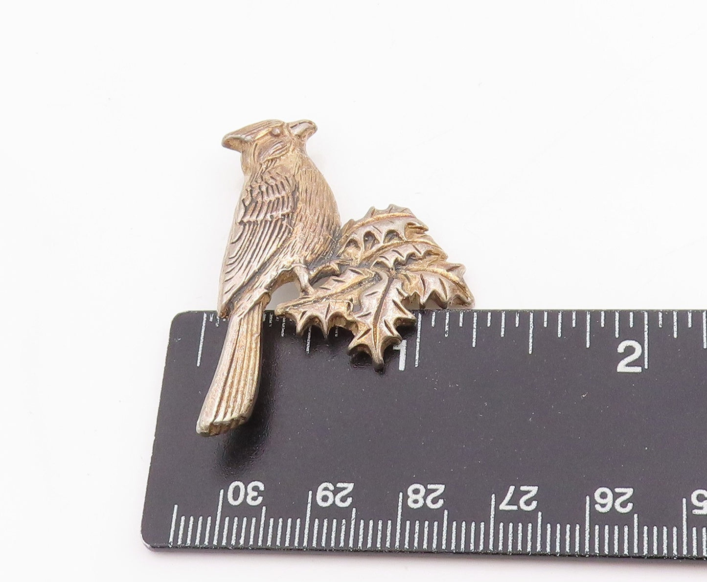 925 Sterling Silver Vintage Brooch Etched Cardinal Bird Holly Leaf Pin  BP11981